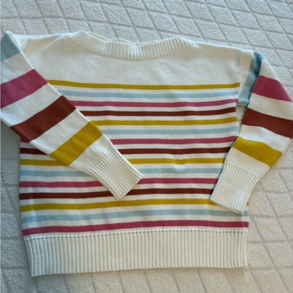 Gap Boat Neck Sweater Striped Long Sleeve Cream Cotton Casual Trendy Knit Medium - Picture 5 of 6